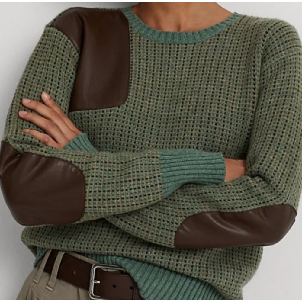 Lauren Ralph Lauren Faux-Leather-Trim‎ Wool-Blend Sweater